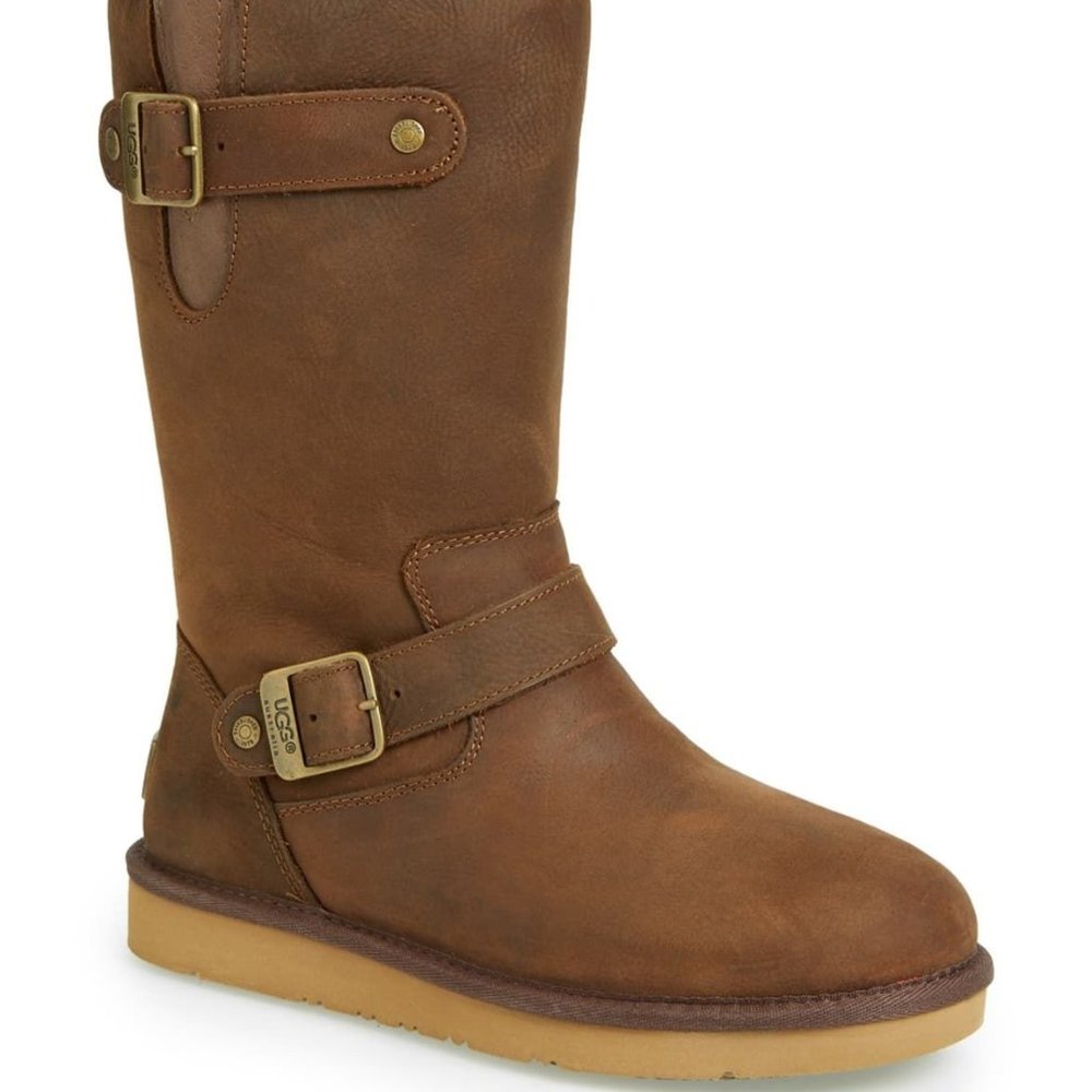 $260 UGG Australia Sutter leather brown shearling Boot 5 (SE8)